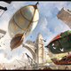 Illustration for article titled Gilded airships float from their towering docks